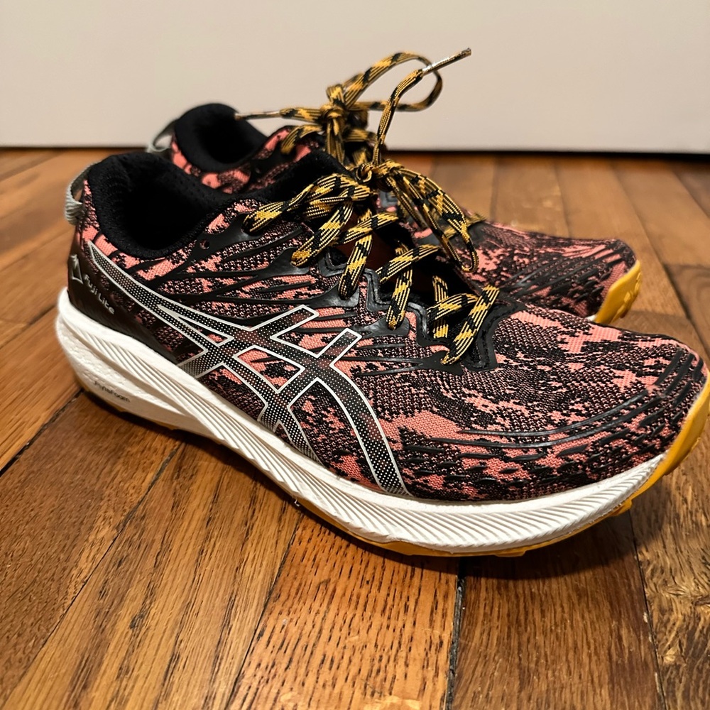 ASICS Women's Athletic Shoes - Pink and Black with Gold Accents